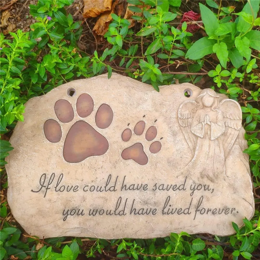 Pet Memorial Stone with Paw Prints - Garden Grave Marker for Dogs ...