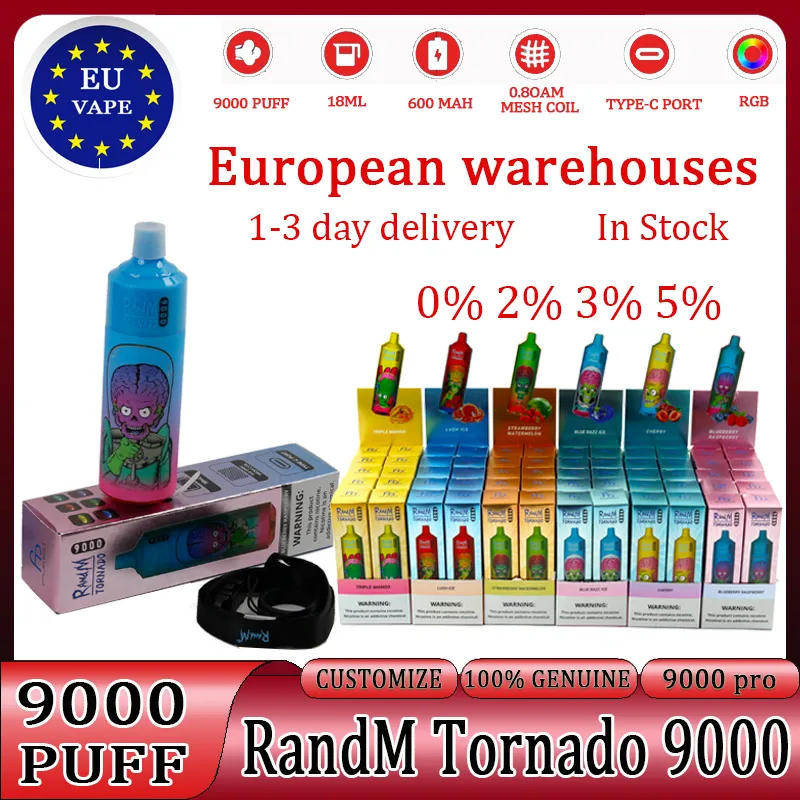 Randm tornado 9000 puffs Europese magazijnen puff 9k pro fumot tornado vaper puff 9000 wegwerp vapers vape dechable Disposables Vapes Pen sigaret 9k uzyvape