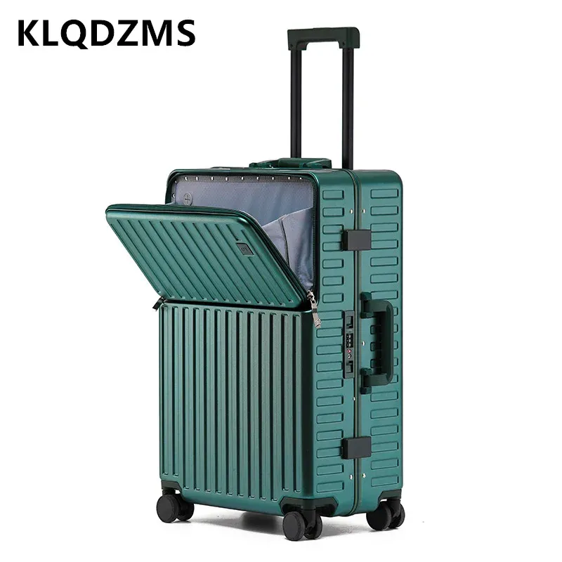 Luggage KLQDZMS 20"24 Inch Highquality Front Opening Lid Trolley Suitcase Multifunctional Boarding Password Case with Laptop Luggage