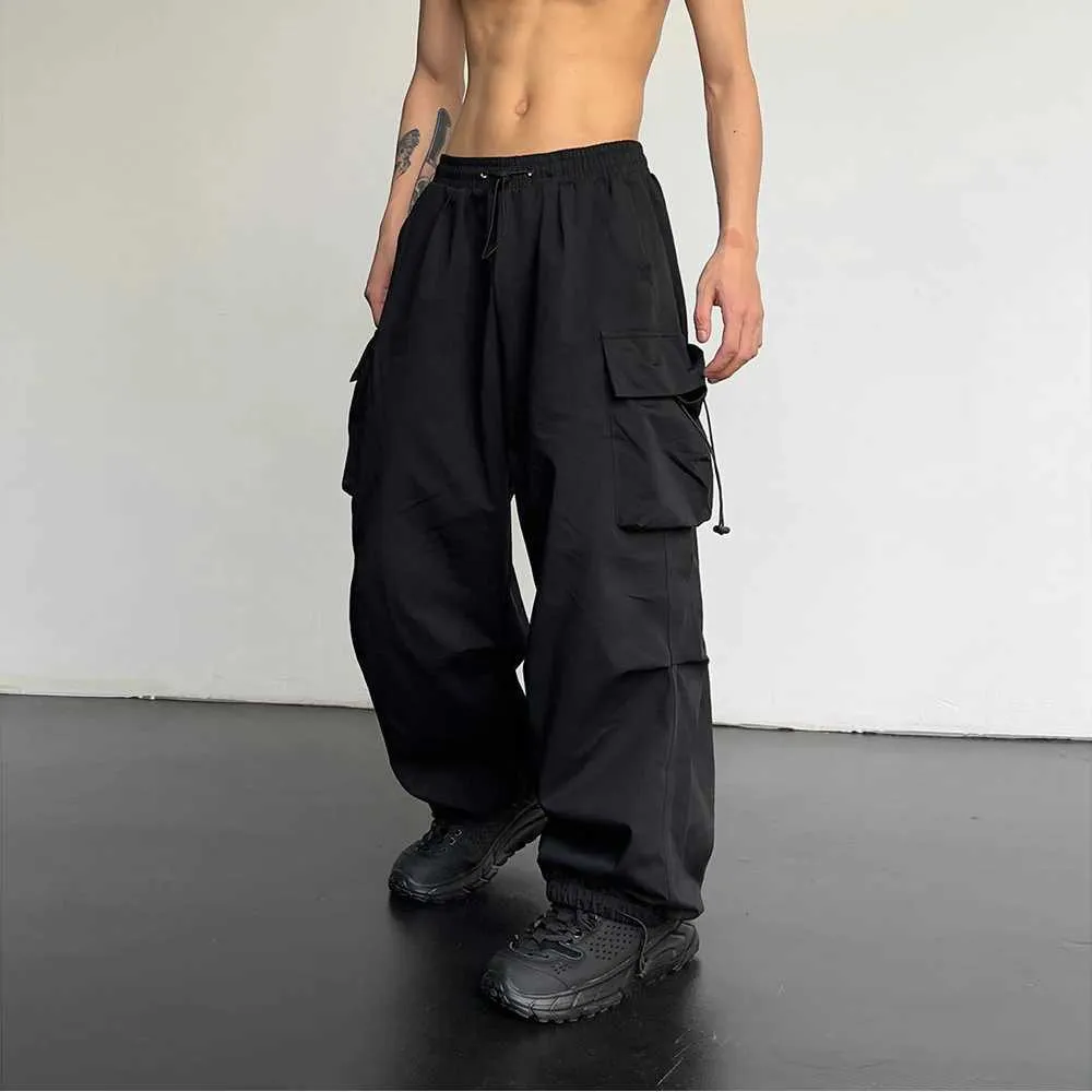 남성용 바지 봄 여름 패션 캐주얼 팬을위한 남성용 팬 strt wear solidoll cargo pants 탄성 허리 넓은 다리 남성 조깅 Y240422