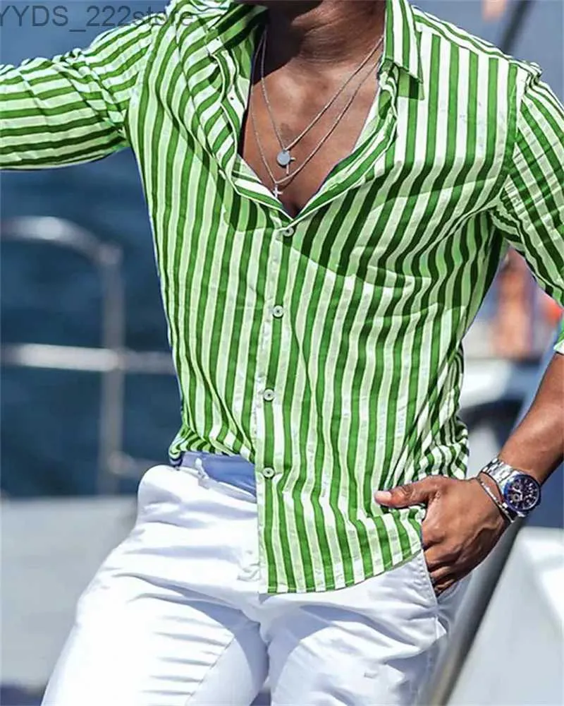 Men's Casual Shirts 2023 Summer Mens Long Sleep Green Stripe Printed Shirt Mens Social Luxury Party Dress Haian Elegant Classic Fashion 6XL yq240422