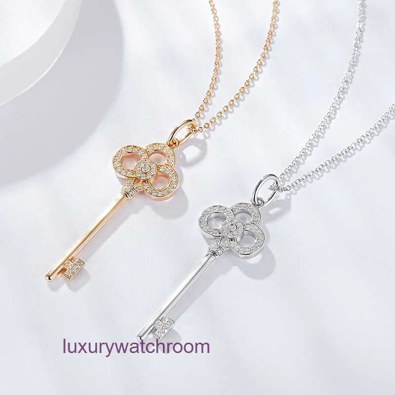 Luxe Tiffenny Designer Brand Hanger Kettingen Hartkroon Key Ketting Vrouw Rose Gold Micro Set sleutelbeen Keten Ins Net rood veelzijdige temperamenthanger