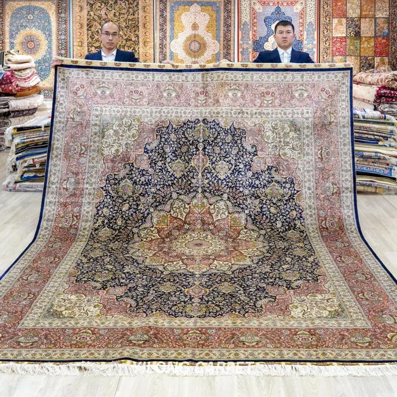 Tapijten 8'x10 'Vantage Handmade Silk Rug Medallion Perzisch tapijt (TJ487A)