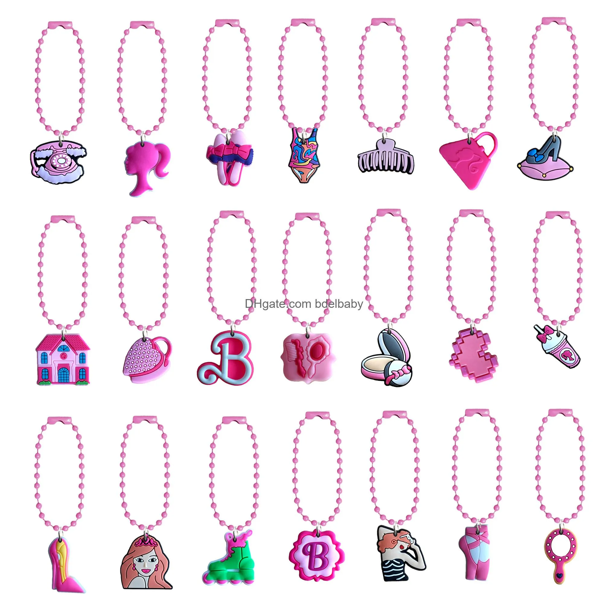 Nieuwe items 21 stcs Cartoon Keychain Bead Keychains Roze Charm Key Ring Hangende keten Accessoires voor tassen Girls Bracelet Sh oteai