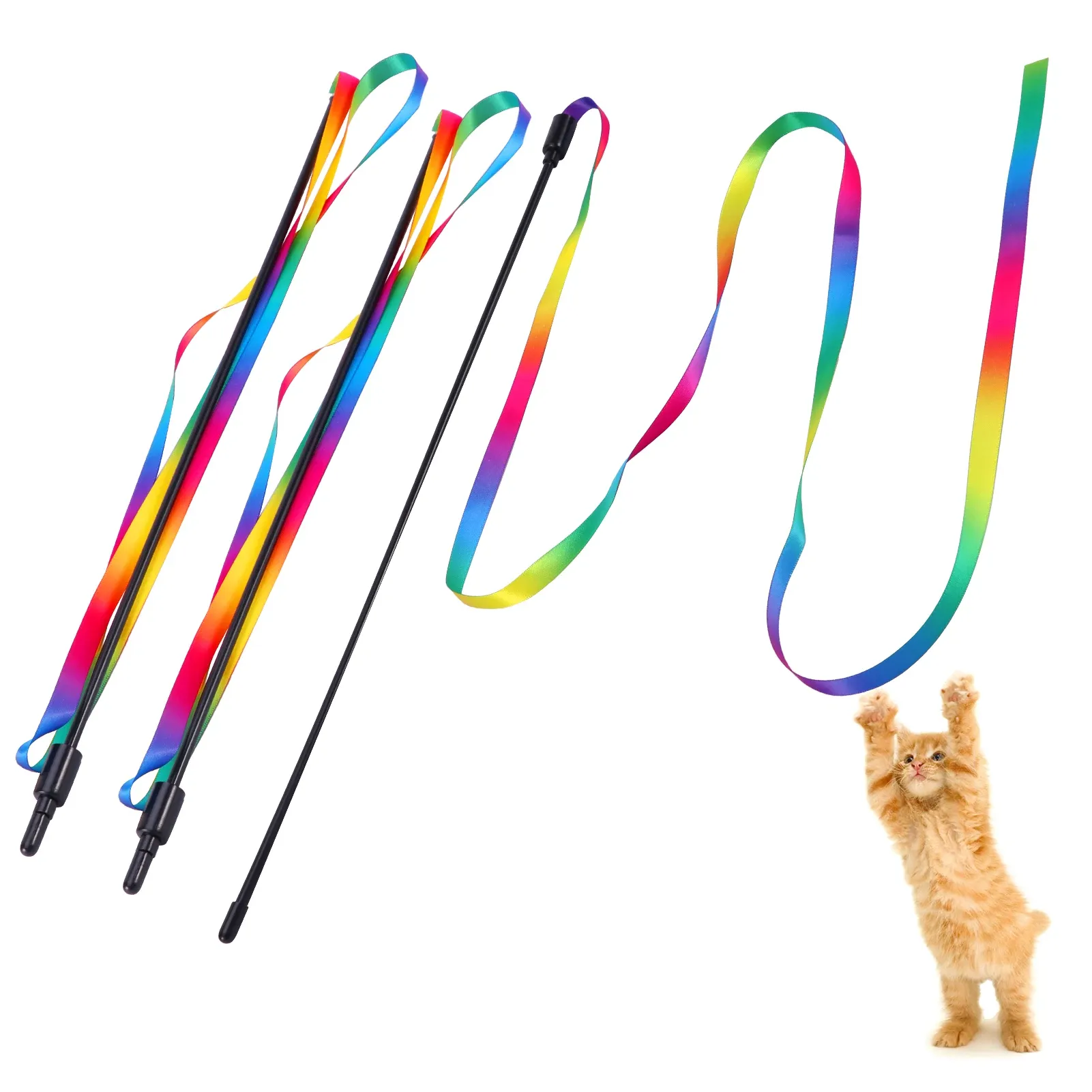 Toys 3pcs Teaser Toy Cat Wand Rainbow Ribbon Cat Stick Stick interativo Exercício interno saudável gato gato de gato de gatinho de gatinho brinquedo de gatinho brinquedo