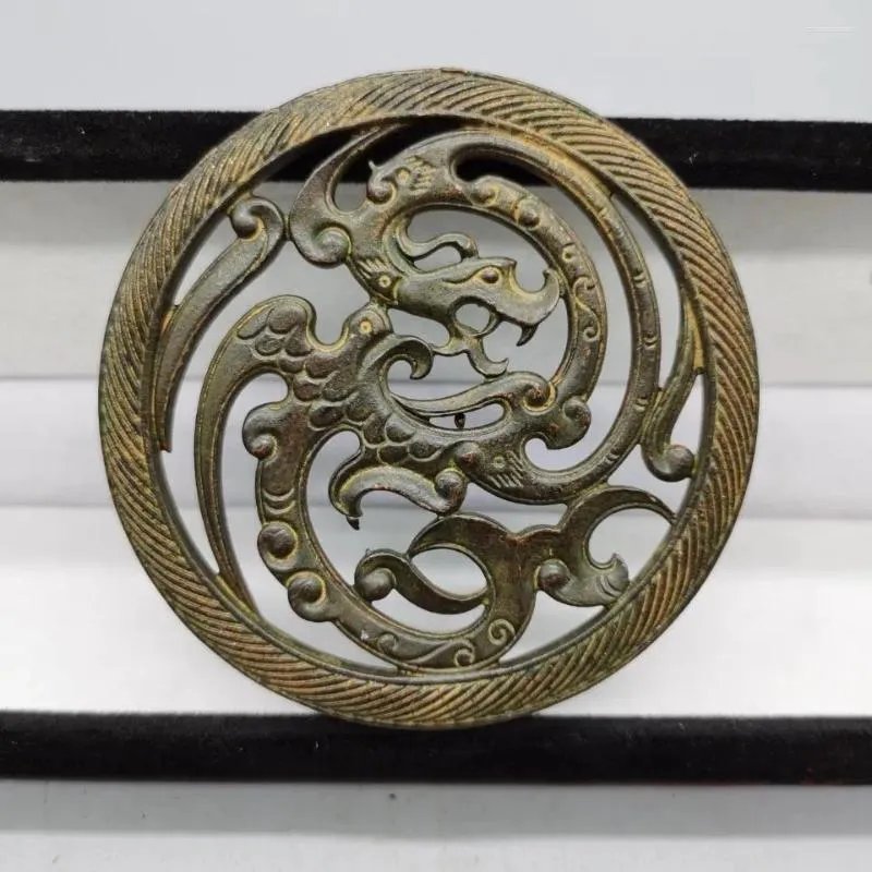 Decorative Figurines Pure Copper Hollowed Out Antique Dragon And Phoenix Auspicious Pendant Old Bronze Plaque