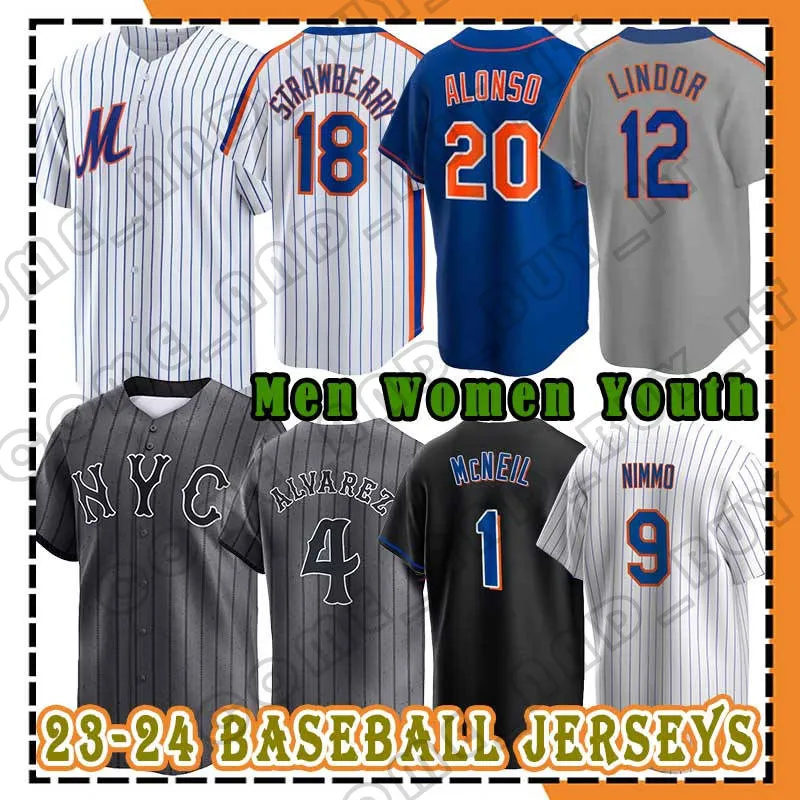 20 Pete Alonso 12 Francisco Lindor Baseball Mets Jersey Starling Marte Brandon Nimmo Darryl Strawberry Daniel Vogelbach Edwin Diaz Kodai Senga Dwight Gooden McNeil