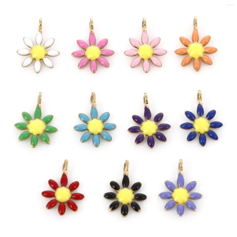 Charms 10PC Stylish Stainless Steel Flower Metal Double Sided Enamel Sweet Pendant Earring Jewelry Making Findings 10x7mm