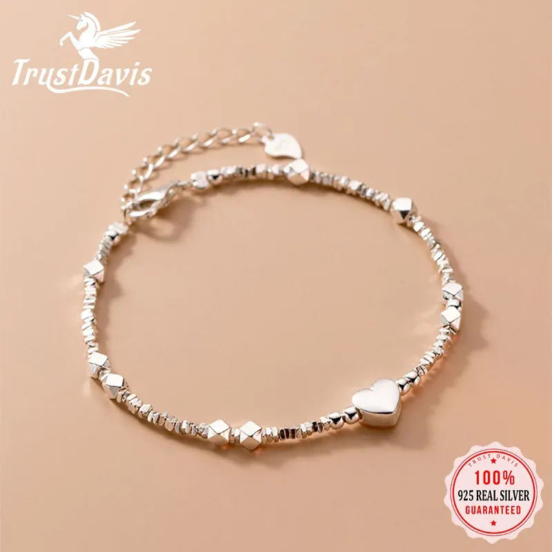 Strands TrustDavis Luxury 925 Sterling Silver Fashion Romantic Heart Bracelet For Women Wedding Valentine's Day Fine Jewelry DS3588