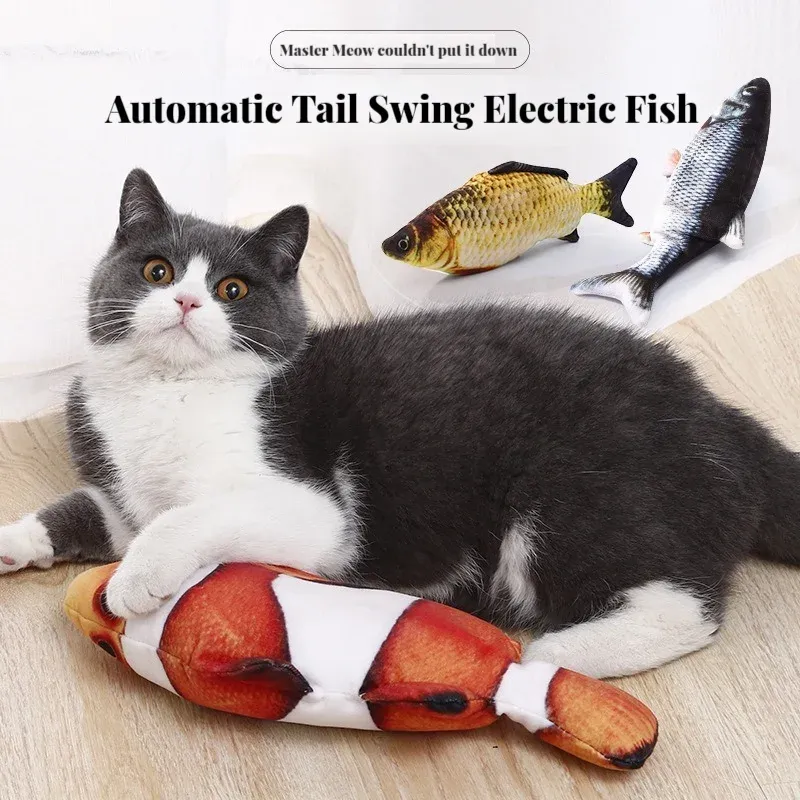 Toys Cat Toys Electric Fish med USB -laddning Byggt litiumbatteri simulering realistisk husdjursmolar interaktiva leksaker PET -leveranser