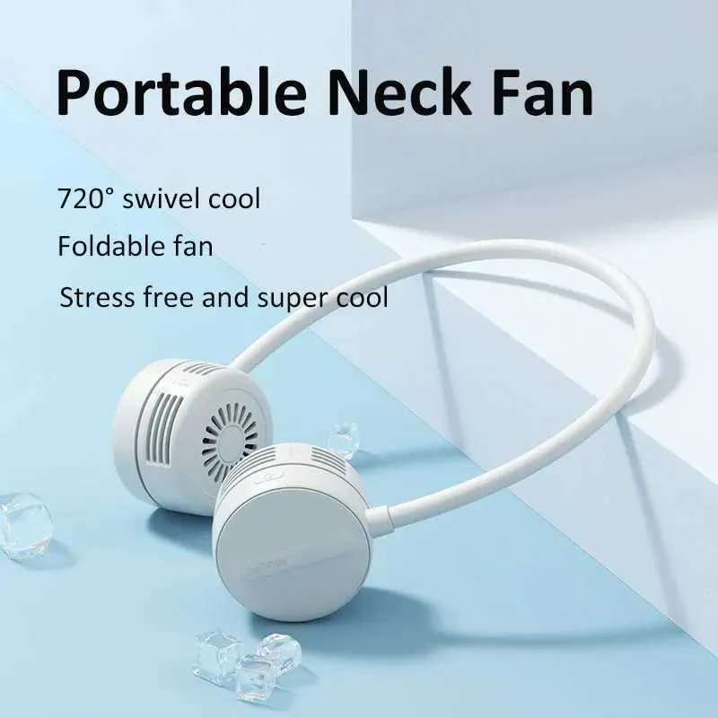 Portabla luftkylare Jisulife USB Portable Neck Fan 360Amustable Bradeless Neck Fan USB Raddbar flexibel Slang Hands Free Fan Around Neck Y240422