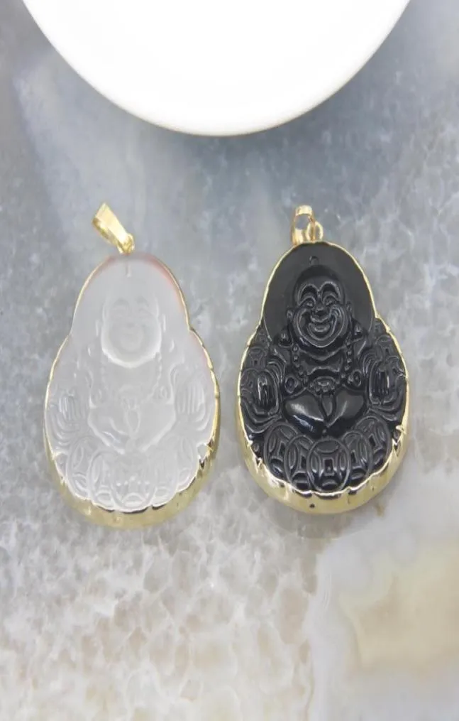 Collane a pendente in quarzo cristallo ossidiano buddha collana placcata in oro per donne uomini in pietra in pietra gioielli guaribili a pendolo.