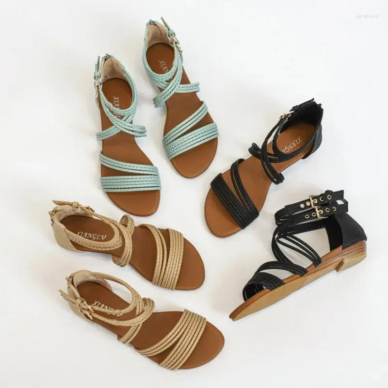 Casual schoenen 2024 Zomer Europese en Amerikaanse Wedge Heel Sandals Dames Open Toe Dikke Sole Soft Cross Roman