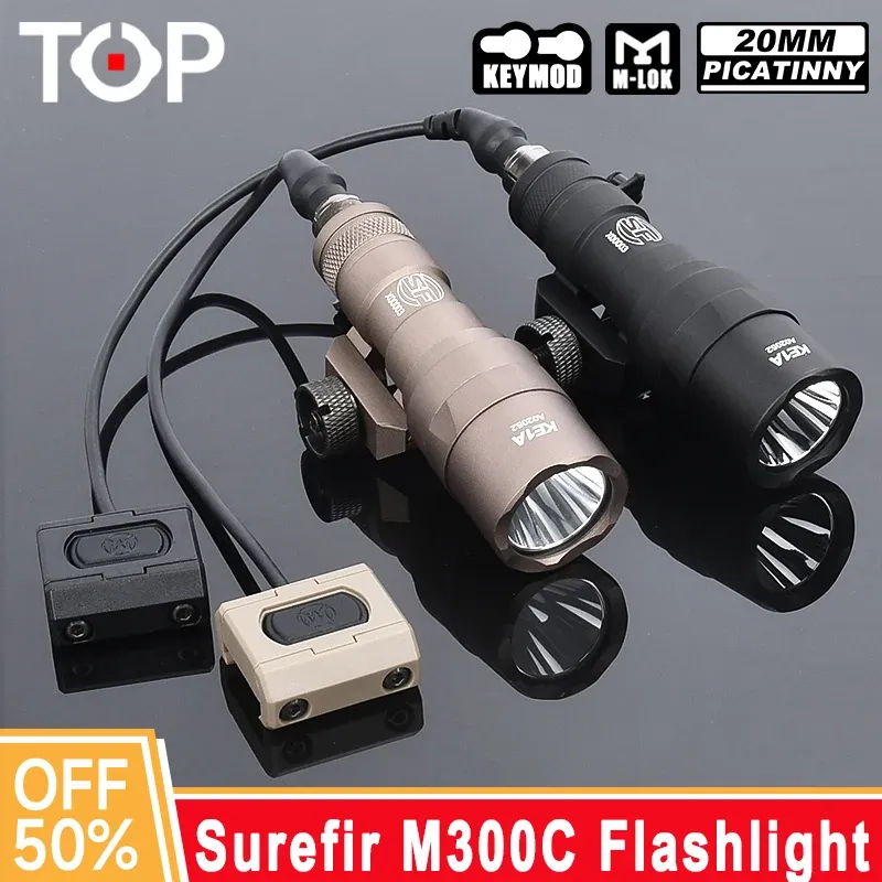 Scopes Tactical Surefir M300 M300C Potente Flash a pistola Airsol Flashlight Modbutton Interruttore a pressione Fuci