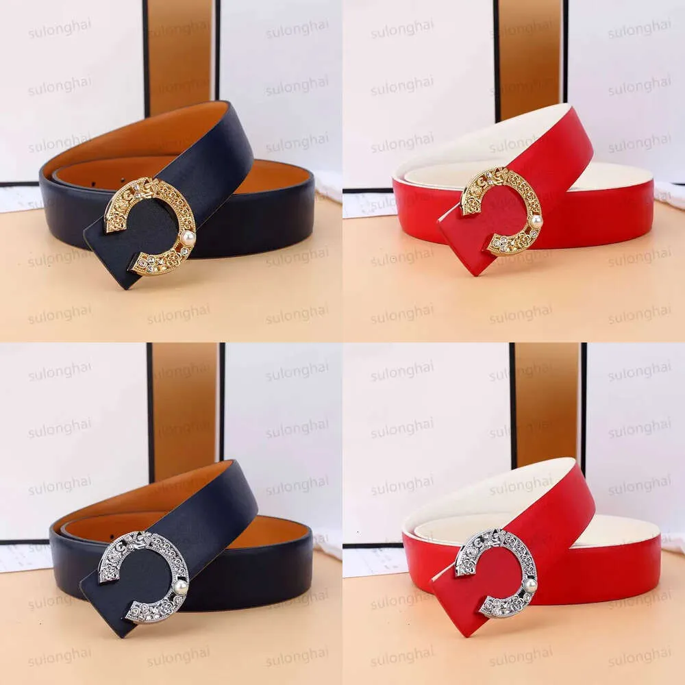 Women's Fashion New Product Design Letter Buckle Pearl Inlaid Matching Multi-color Double-sided with Colorful Casual Jeans Dress Belt Width 3.3cm