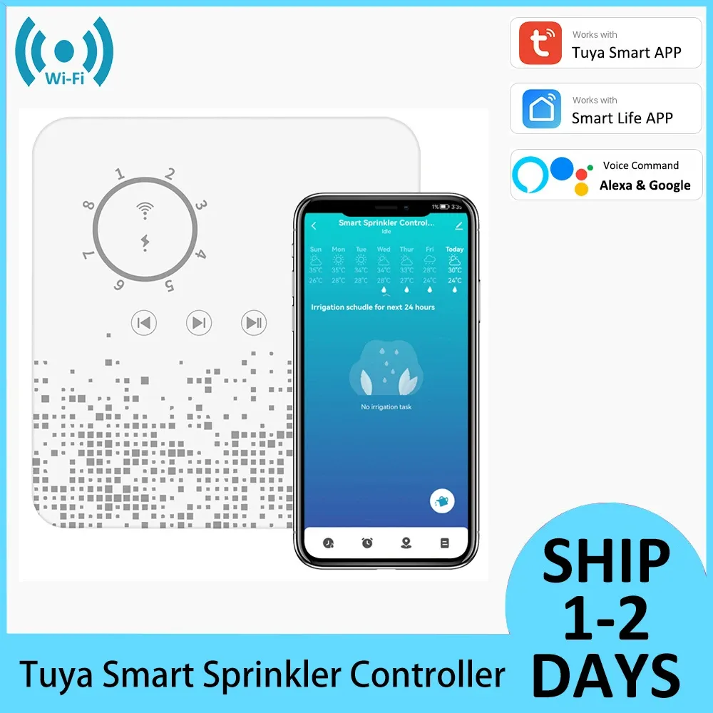 Control Tuya Smart Home 8 Zone WiFi Sprinkler Controller Watering Irrigation System Remote Access Weather Aware Timer Valve Alexa Google