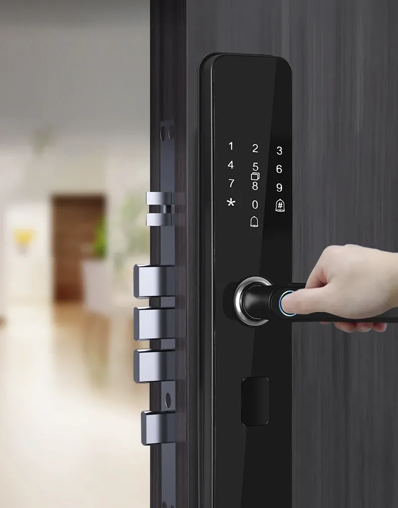 コントロール202222New Black Electronic Smart Door Lock with Biometric Fingerprint / IC Card / Password / Key Unlock / USB緊急料