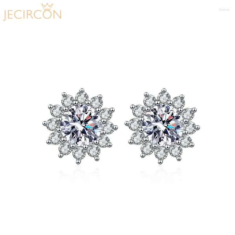 Stud-oorbellen Jecirkon 925 Sterling Silver Moissanite voor vrouwen 0,5/1 karaat D kleur zon bloem oorbuien trend all-match fijne sieraden