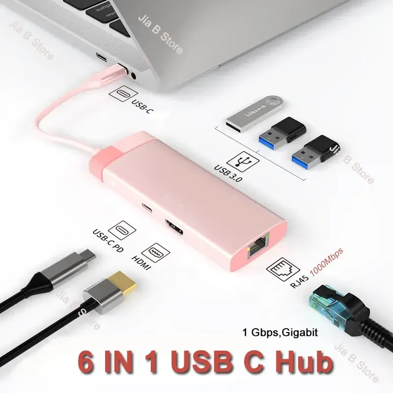 Hubs USB C Hub Multiport Adapter, Dockteck USBC Hub avec 4K 30Hz, 1 Gbps Ethernet PD SD / TF USB 3.0 pour MacBook Pro / Air, iPad Pro, XPS
