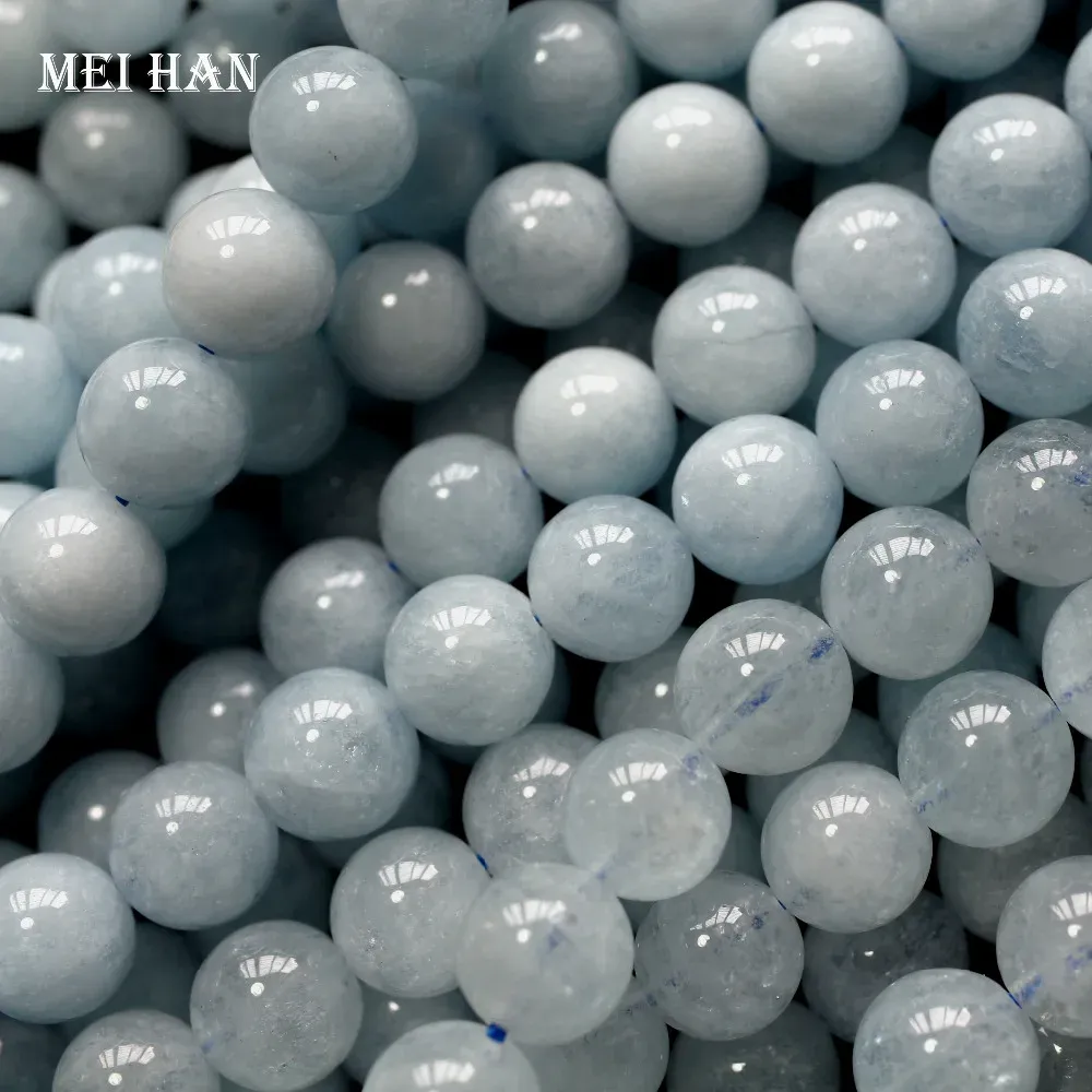Perles Meihan en gros de 8 mm Natural Brésil Aquamarine Cyclosilicate Round Perles Stone Gem pour la fabrication de bijoux