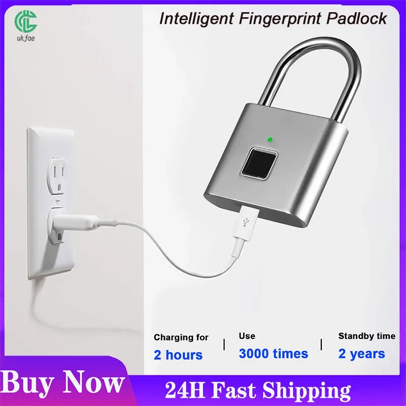 Kontrol Parmak İzi Kilidi Akıllı Asma Kilit Anahtarsız USB Şarj Edilebilir Antithefeft Thumbprint Kapı Kiliti Parmak İzi Akıllı Asma Kilit Kilidi