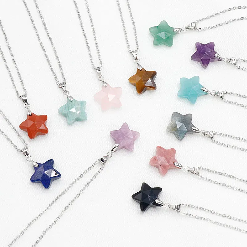 Natural Stone star Pendant Necklace for Women 7 Chakra Quartz Healing Crystal Necklaces for Women Men