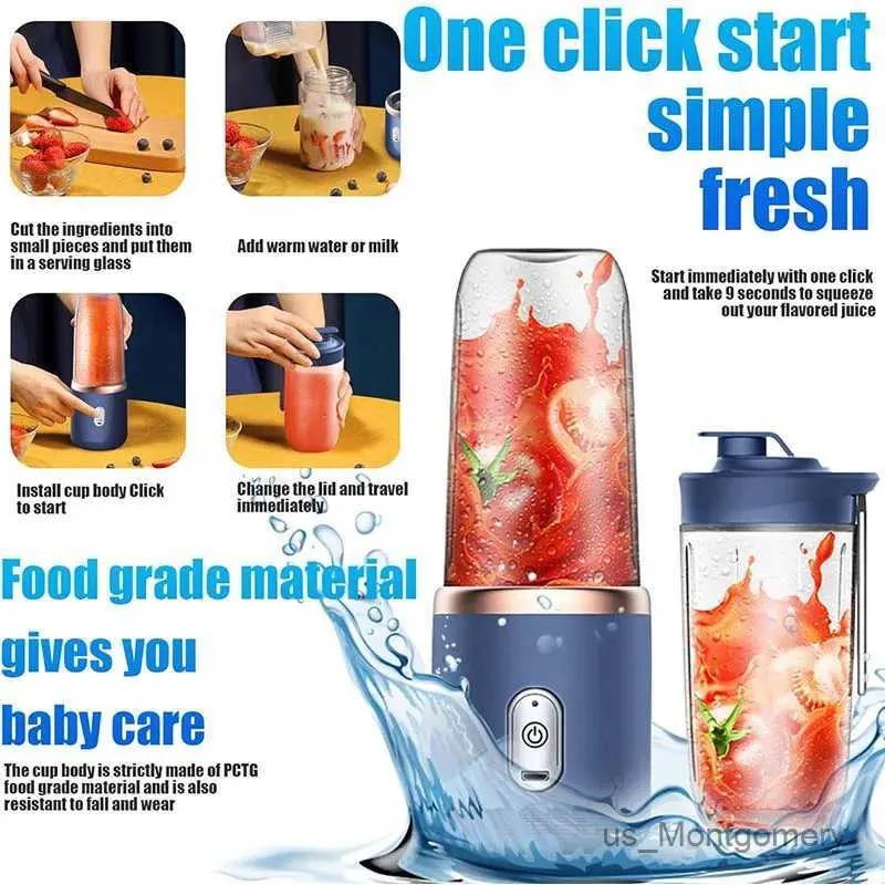 Juicers 6 blad Juicer Cup 400 ml USB Smoothie Blender Cup Mini Laddar Fruit Squeezer Food Mixer Ice Crusher Portable Wireless Juicers