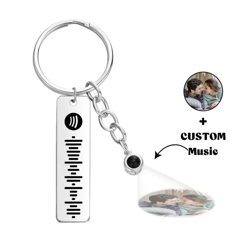 Kedjor Stainnless KeyChain Custom Projection Picture Picture Keychain Spotify Code Anpassad graverad Datum Namn Anpassade fotosmycken