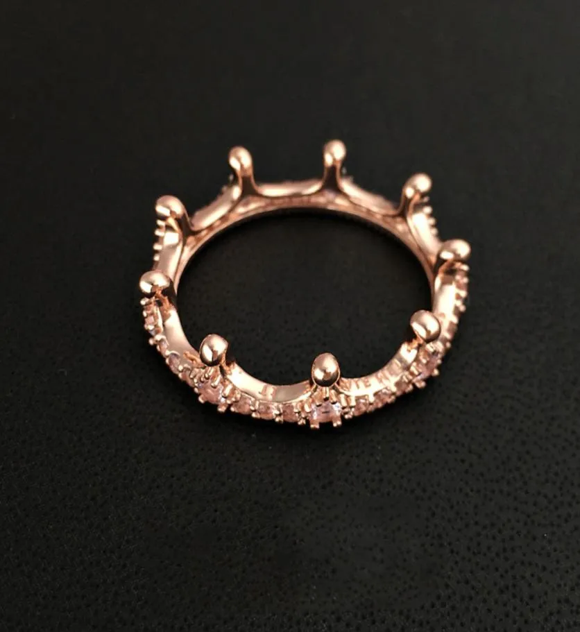 Brand New 18K Rose Gold plated Crown Ring with CZ Diamond Original Gift box for 925 Sterling Silver Jewelry Rings Women6441183