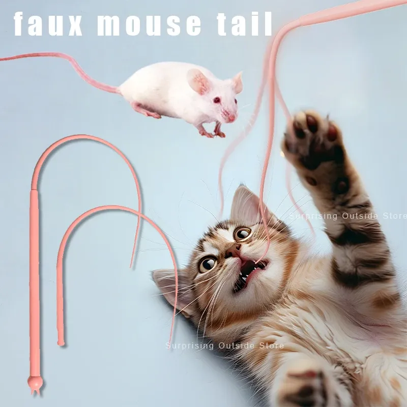 Toys Simulated Mouse Tail Cat Toy Cat Teaser Funny Stick Silicone Long Tail Pet Interactive Toys For Cats Kitten Hunting Assessories