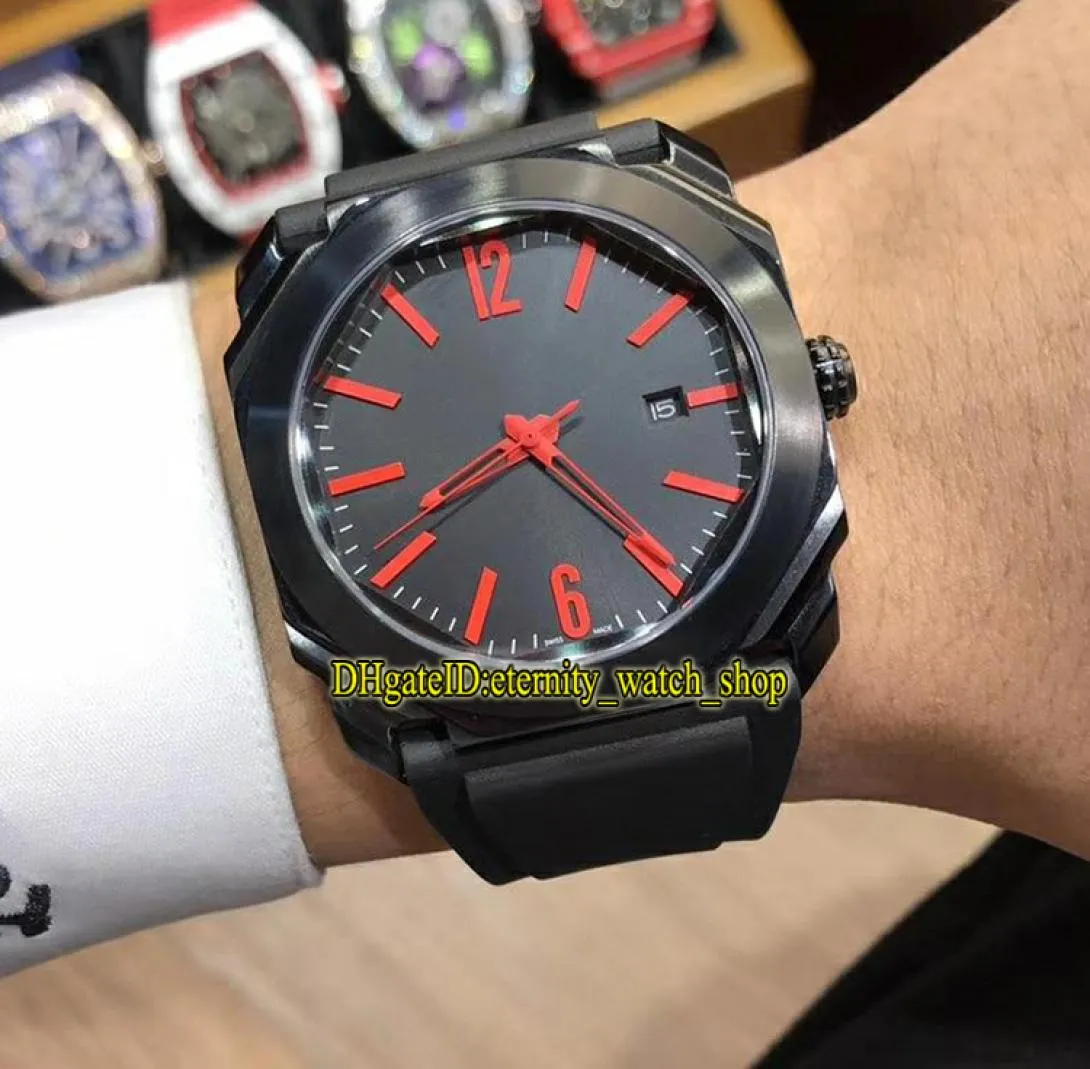 Luxry OCTO SOLOTEMPO 102738 Black Date Dial Red pointer Japan Miyota Automatic Movement Mens Watch Black Case Rubber Strap Leisure3143268