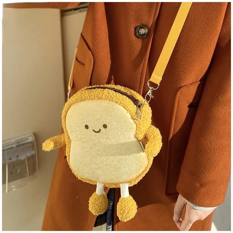 Tassen schattige toastbrood crossbody tas pluche cartoon smiley meiden portemonnees handtassen dames telefoon portemonnee vrouwelijke koppeling schoudertas