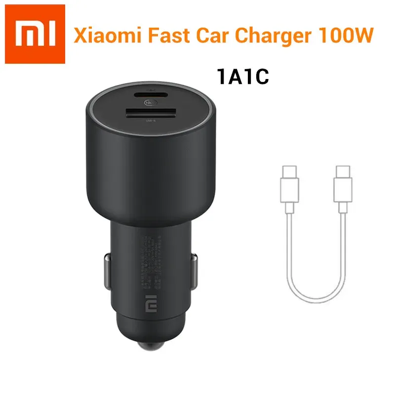 Chargers Xiaomi Mi Car Charger 100W Max 1A1C Fast Charging Dualport USBA USBC Smart Device Fullt Compatible med Light Effect Display