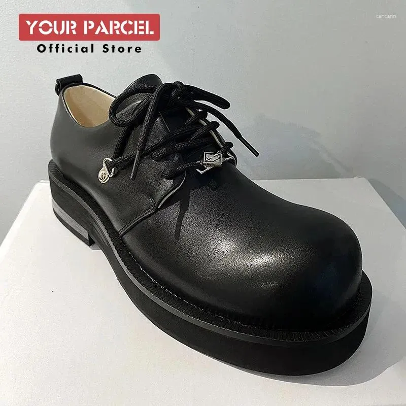 Kleiderschuhe Casual Leder für Männer und Frauen dicke Sohlen Koreanische Version Eisen Buckle Derby Big Toe Trend Cleanfit schwarz erhöht