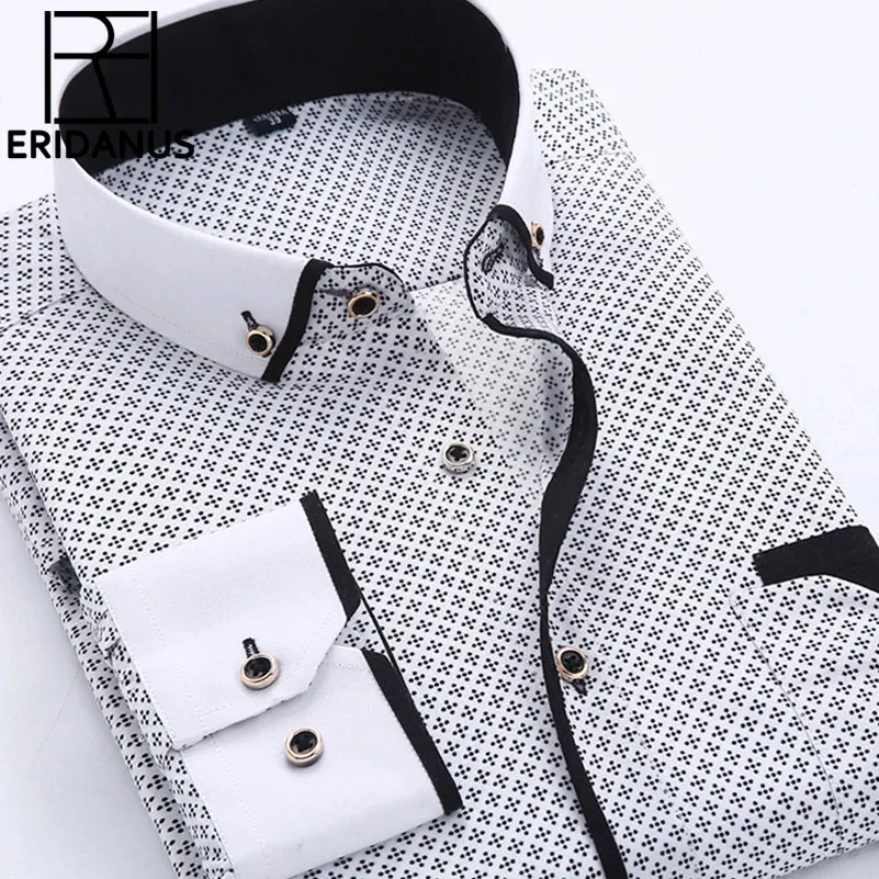 Big Size 4xl Men Dress Shirt 2023 Arrivée à manches longues Slim Fit Bouton Down Down High Quality Imprimé Business Shirts MCL18 240409