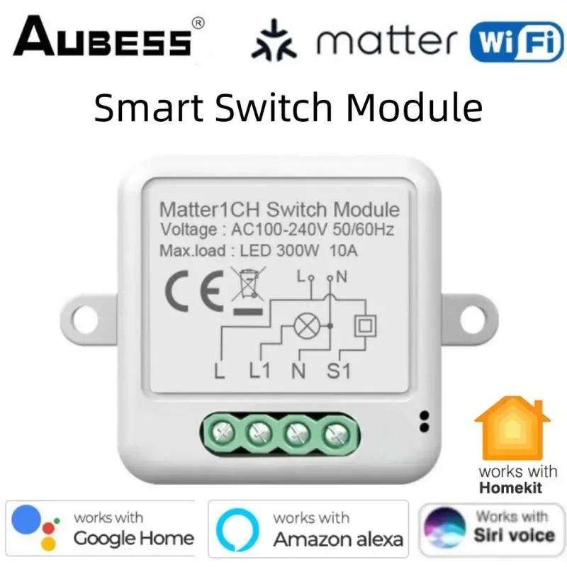 CONTROL MATTER WiFi Smart Switch Module Relay Breaker Smart Home HomeKit Remote Control fungerar med Siri Alexa Google Home Zero Fire