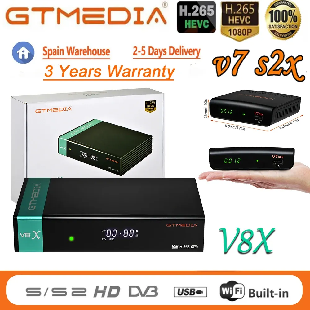 Récepteurs originaux GTMedia V8X DVBS / S2 / S2X Récepteur satellite FTA et GTMedia V7 S2X avec USB WiFi H.265 Identique à Gtmedia V8 Nova V9 Super