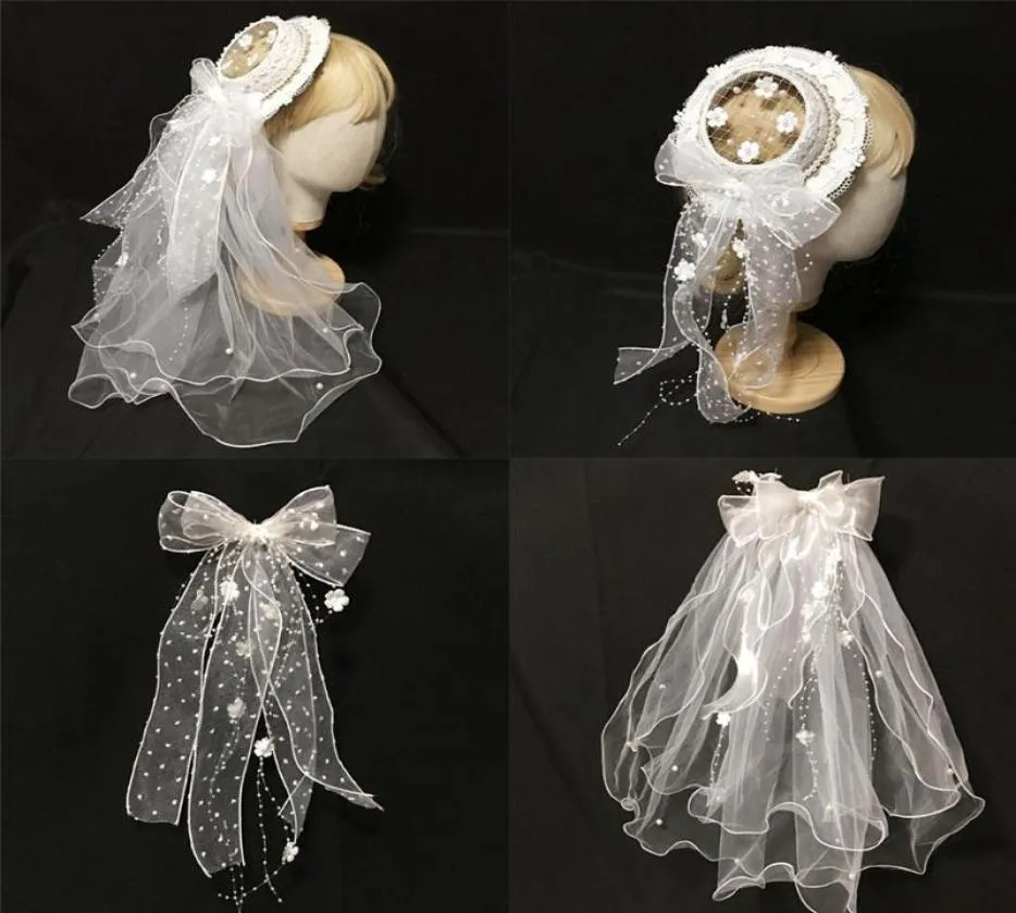 女性ティーパーティーキャップ透明な糸の装飾ハット花嫁のヘッドアクセサリーケチのようなブリムハット7038661