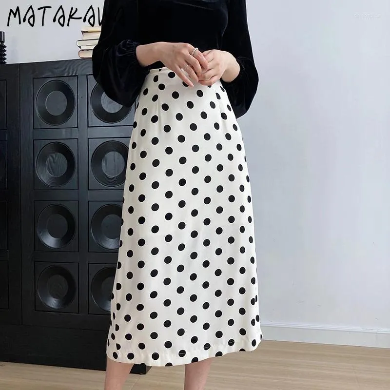 Kjolar matakawa polka dot kvinnor kontor lady enkel elegant vår sommar faldas mujer koreansk mode chic vintage lång kjol