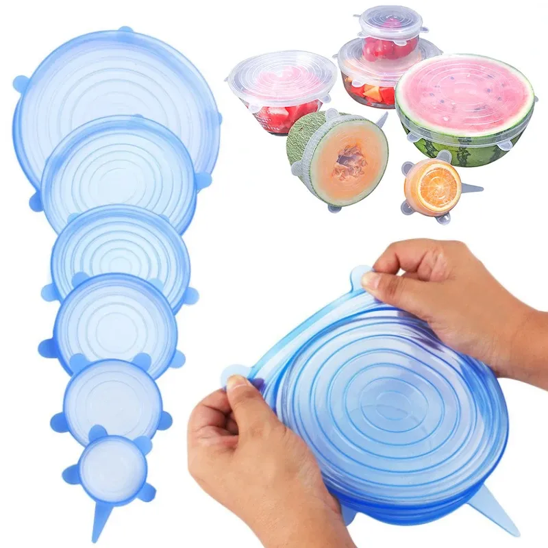 Organisation 6PCS Cuisine Storage Silicone Cover Réutilisable Fruit Vegetable Aliments Freshkekeeping Bowl Coud Coud Kitchen Organization Tool Accessoire