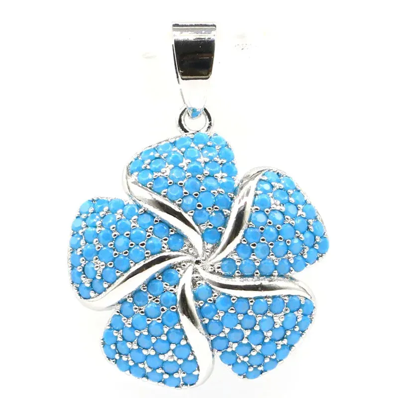 Hängen 33x24mm Vackra blommor Form Blue Turquoise Pink Kunzite Tanzanite Woman's Wedding Silver Pendant