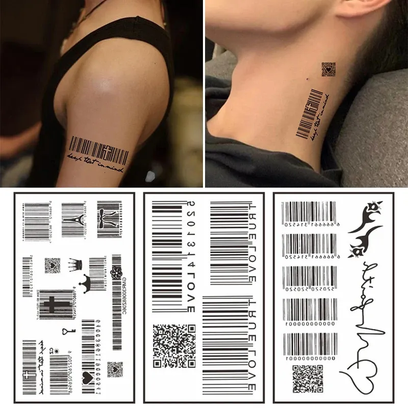 Temporary Sticker Water Transfer Barcode Tattoo Black Triangle Body Arm Men Women Fake Art Decor Waterproof 240408