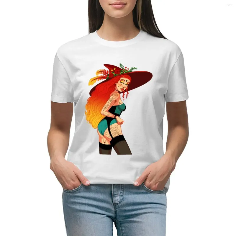 Polos Polos Red Pinup Witch T-shirt Owwrotne krótkie koszulki bluzki