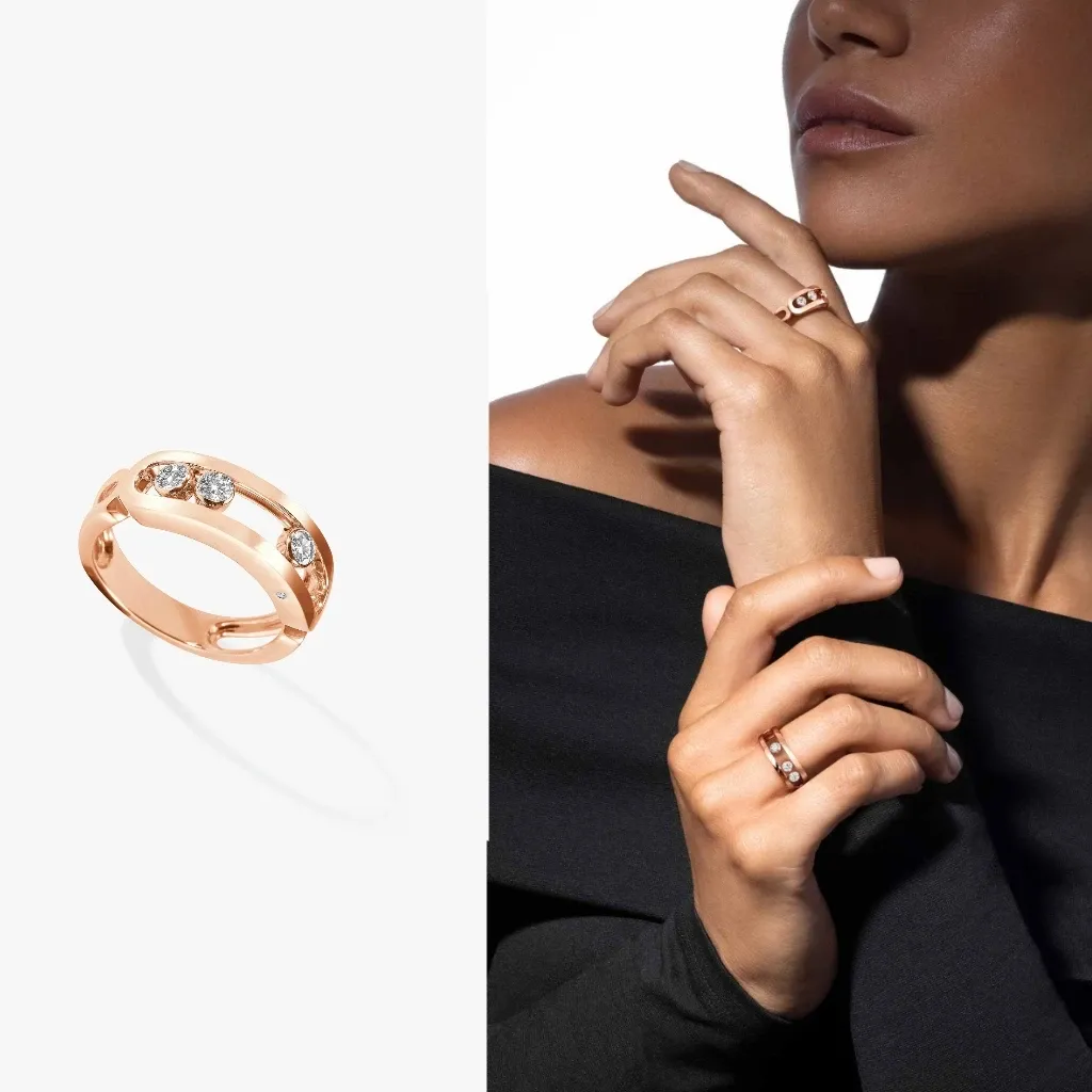 Anneaux Fine Jewelry S925 ROSE GOLD DIAMOND SLIDING RING BIELLESS BIENDRES NOUVEAU VIDURE GRATUITE PLUSÉ