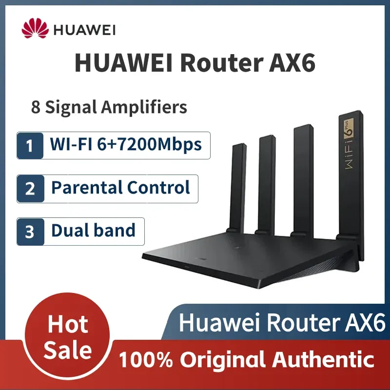 Routers Huawei AX6 WiFi Router Dual Band 7200Mbps Mesh WiFi Signal Repeater 4K QAM 8 Channel Wireless Network Amplificateur pour le bureau à domicile