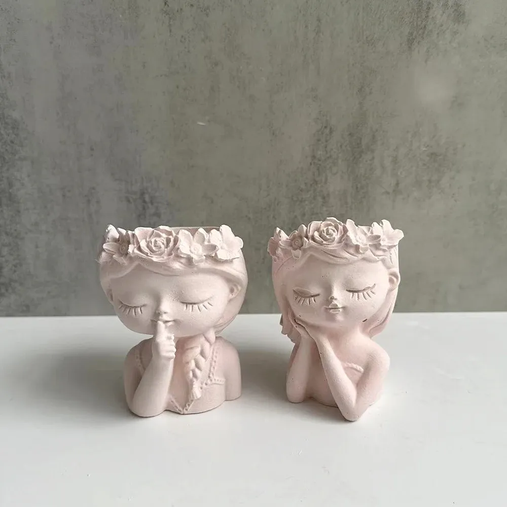 Ceramics Concrete Vase Silicone Mold DIY Handmade Girl Head Shaped Flower Pot Plaster Epoxy Resin Pen Holder Molds Home Decor Supplies