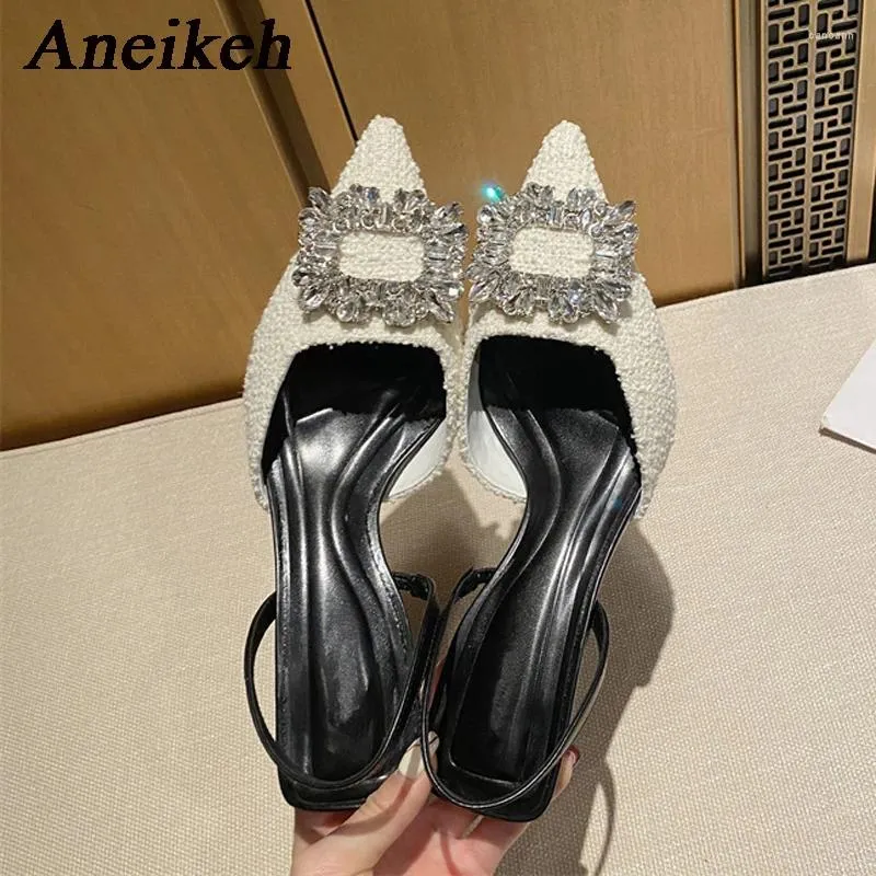 Dress Shoes Aneikeh Shiny Crystal Diamond Button High Heel 2024 Women's Pointed Head Sexy Ankle Buckle Non Slip Party Wedding Pumps