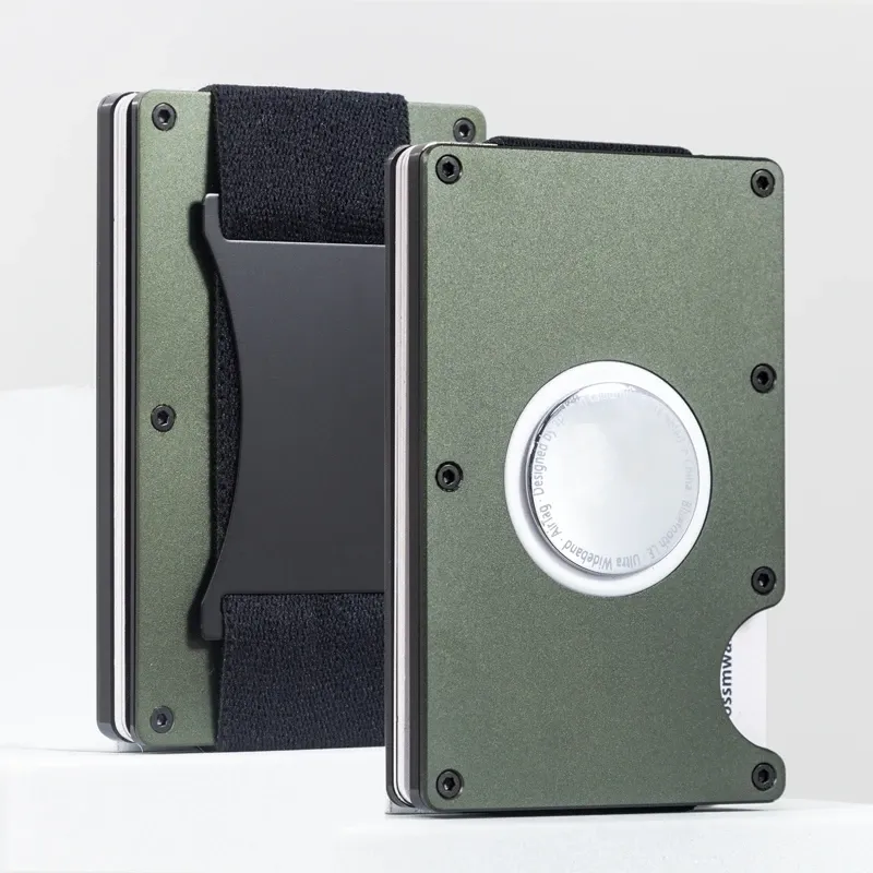 Titolare della carta d'identità del credito in alluminio in alluminio per Apple Airtag Carbon Fibre RFID Mini Portafoglio con cassa Casa di carte di banca in metallo Case Carteira Male Mash