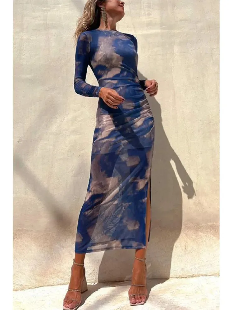 Dye Print Long Skirt - Sexy Slim Fit Party Long sleeve occasion dress for Women - Spring Fashion Club Vestdos (240712) Dye Print Long Skirt - Sexy Slim Fit Party Long sleeve occasion dress for Women - Spring Fashion Club Vestdos (240712)