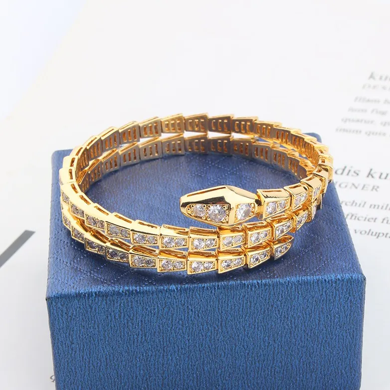 Designer 18k gold plated snake bangle bracelets for women men charm infinity diamond tennis cuff bracelets Luxury jewelry Fashion Party Wedding gifts couple girls